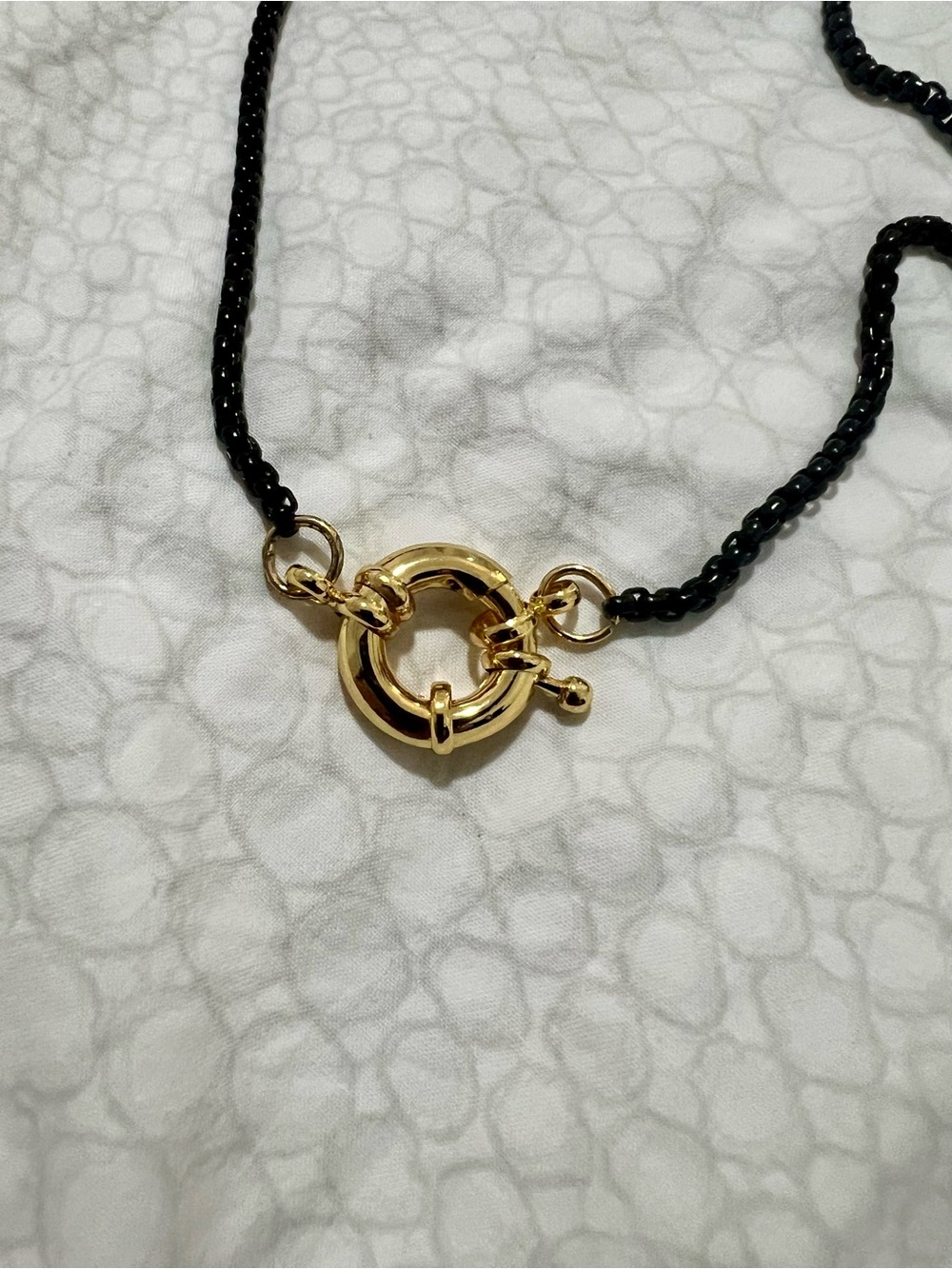 Handmade Gold-Tone Round Toggle Necklace with Black Rope Chain